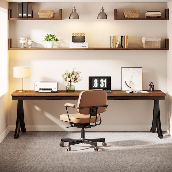 Moronia 78.74 in. Rectangle Brown Wood Computer Desk, 2-Person Home Office Desk, Extra Long Work Desk for Workstation