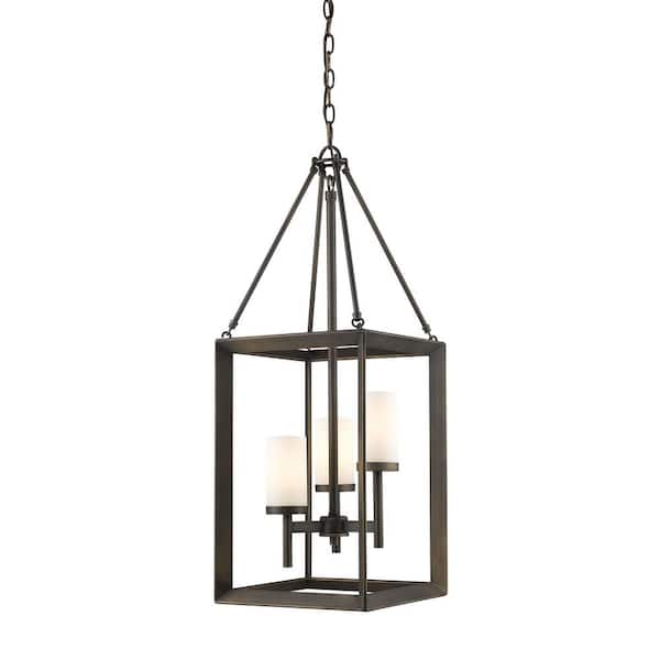 Golden Lighting Smyth 3-Light Gunmetal Bronze Pendant with Clear Glass
