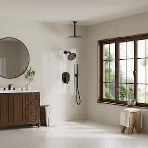 3-Spray 10 and 6 in. Dual Shower Heads Ceiling Mount and Handheld Shower Head in Matte Black (Valve Included)