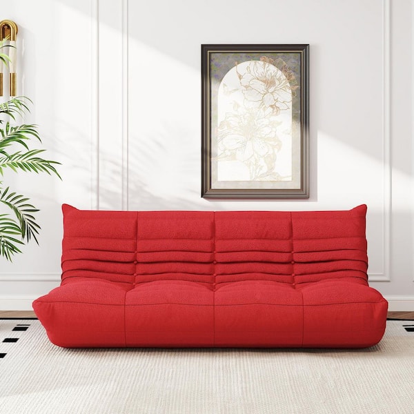 68.9 in. W Armless Modular Velvet 3-Seater Lazy Sectional Sofa in Red For Apartment And Balcony