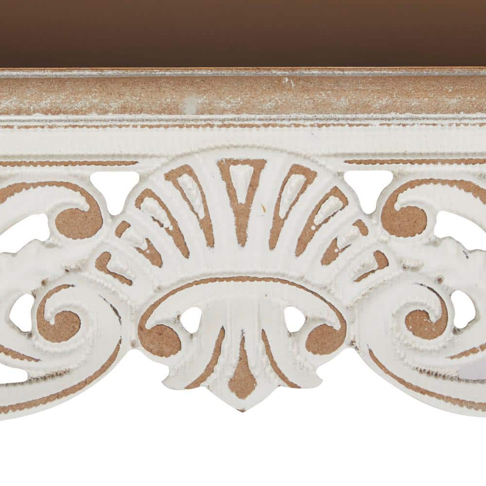 Elegant Carved Brown Wood 3-Tier Floating Wall Shelf Set