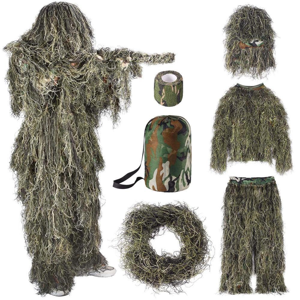 SEEUTEK 6 in 1 Adults Woodland Ghillie Suit, 3D Camouflage Hunting