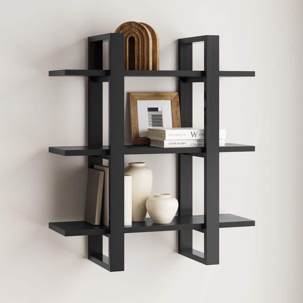 Reviews for Nathan James Benji 32 in. Tall Black Oak Solid Wood 3-Shelf ...