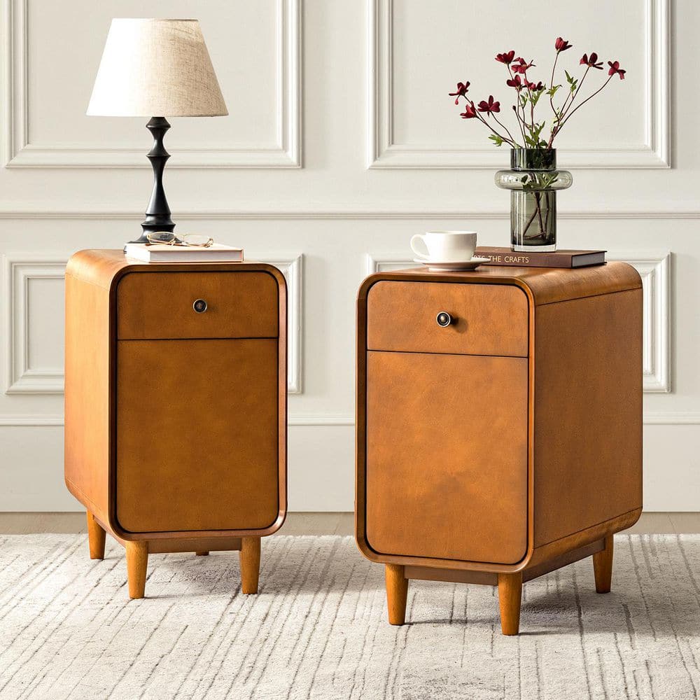 Tabletop Backside JAYDEN CREATION Feodor 23.75 in. Acorn Rectangle Wood End Table with ...