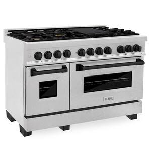 48" 6.0 cu. ft. Dual Fuel Range with Gas Stove and Electric Oven in DuraSnow Stainless Steel with Matte Black Accents