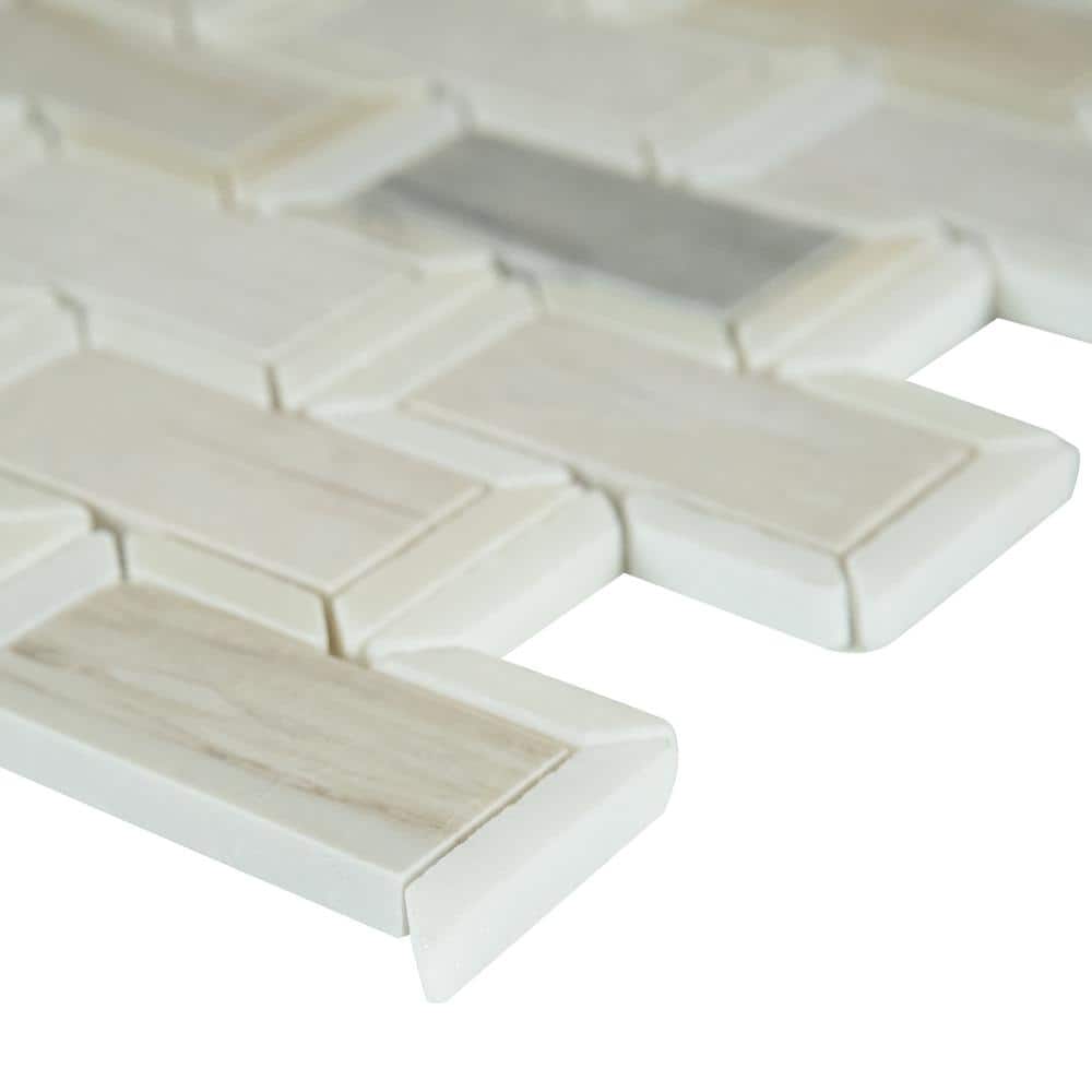 Angora Polished Marble Beveled Mosaic Tile Sheet
