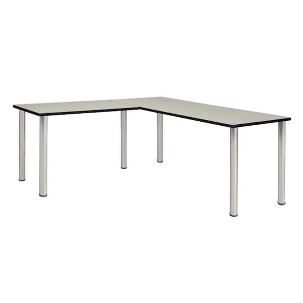 Kee 60 in. x 66 in. Maple Brown Top Corner L Shaped Desk, Chrome Legs