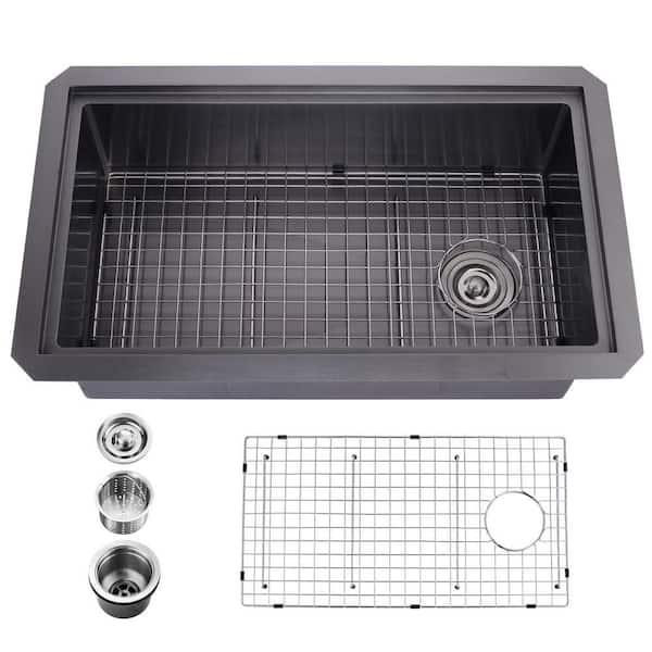 ALEASHA 32 x 19 in. Undermount Single Bowl Black Stainless Steel