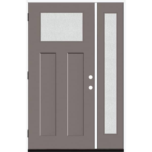 Steves & Sons Legacy 51 in. x 80 in. 1/4 Toplite Rain Glass RHOS Primed Kindling Finish Fiberglass Prehung Front Door w/12 in. SL