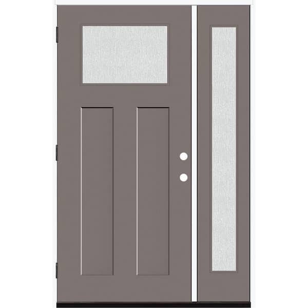 Steves & Sons Legacy 53 in. x 80 in. 1/4 Toplite Rain Glass RHOS Primed Kindling Finish Fiberglass Prehung Front Door w/14 in. SL
