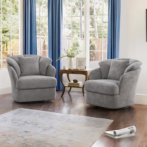 LUE BONA Rowena Oversized Gray Upholstered Fabric Swivel Accent