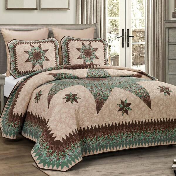 DONNA SHARP 3-Piece Sea Breeze Star Brown King Polyester Quilt Set