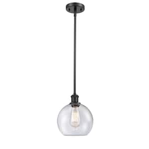 Athens 1-Light Matte Black Shaded Pendant Light with Seedy Glass Shade