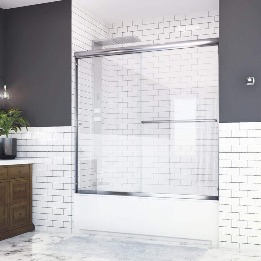Distinctive 60" Chrome Semi-Frameless Sliding Tub Door with Clear Glass