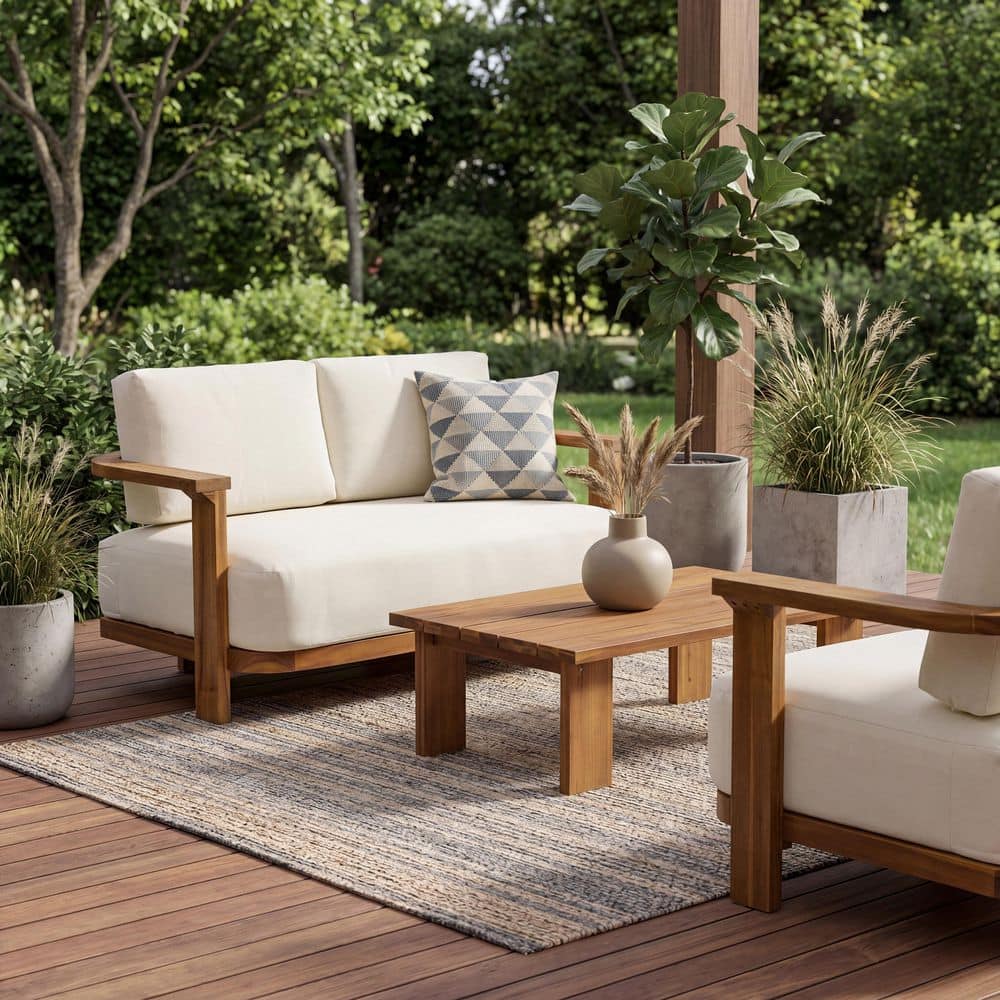 Aspen Teak Finish 2-Piece Acacia Wood Outdoor Loveseat and Coffee Table Patio Conversation Set with Beige Cushions price history on PriceWatchPro