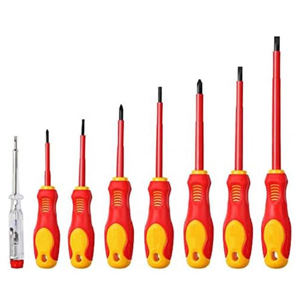 Insulated 8-Piece Screwdriver Set 3 Phillips 4 Slotted Magnetic Tips CR-V Cushion Grip Test Pencil 1000-Volt Safe