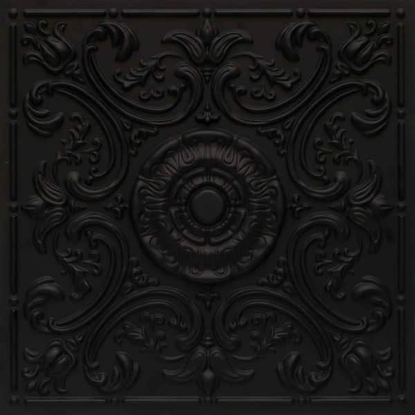 FROM PLAIN TO BEAUTIFUL IN HOURS Venice Black 2 ft. x 2 ft. PVC Glue up or Lay in Faux Tin Ceiling Tile (40 sq. ft./Case)