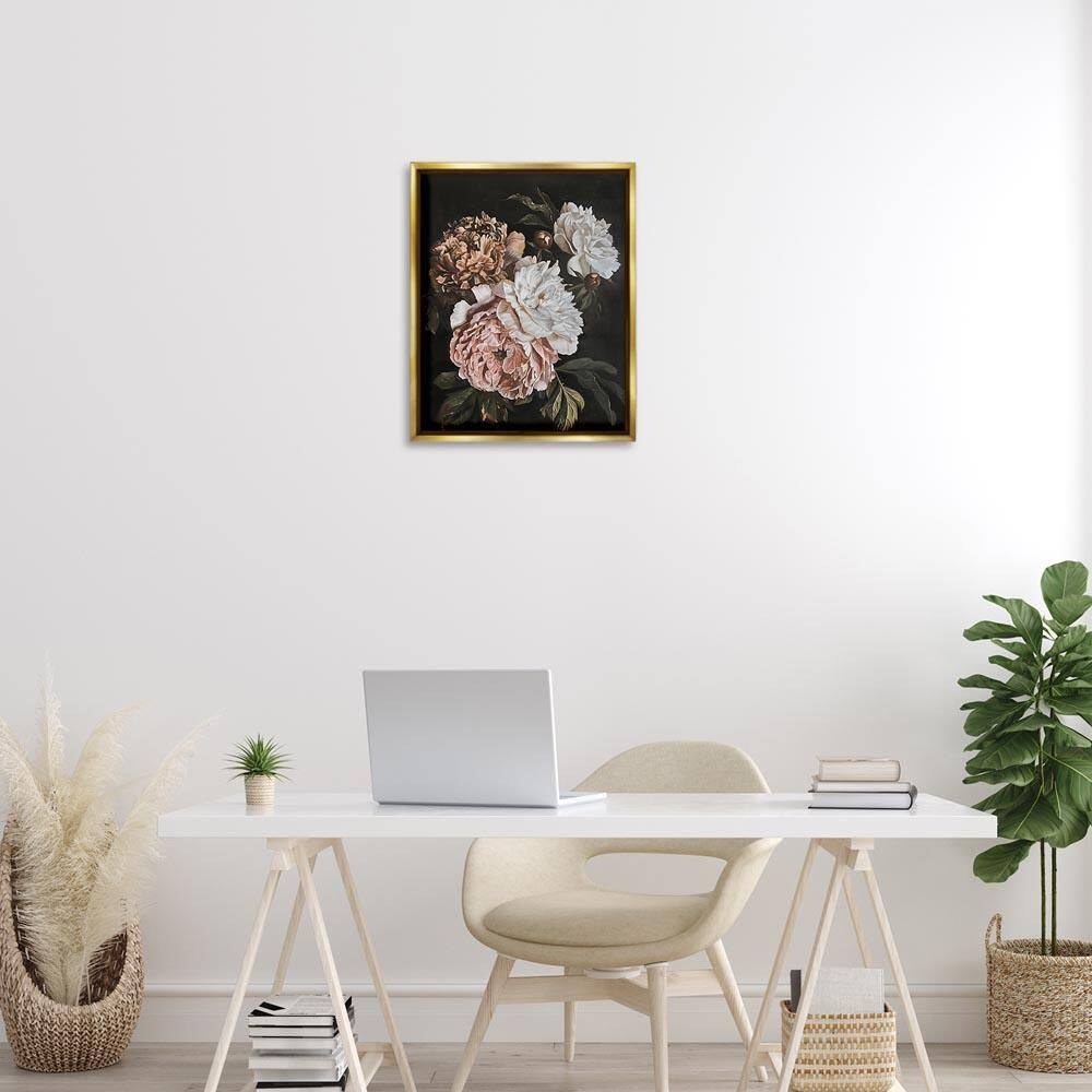 Moody Peonies on Black by Arlington Prints Gold Floater Frame Nature Graphic Art Print 21 in. x 17 in. price history on PriceWatchPro