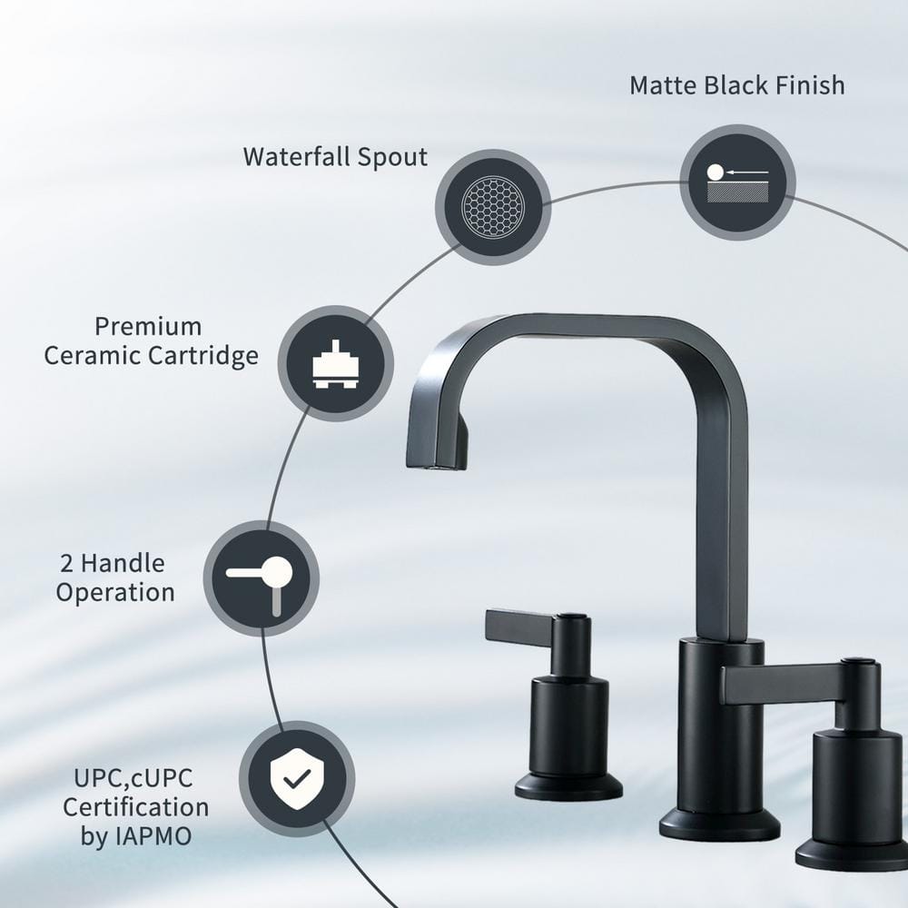 Matte Black Brass 8-inch Widespread Bathroom Faucet
