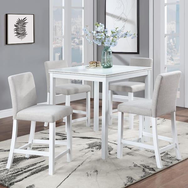 Boyel Living 5-Piece Square White Wood Top Kitchen Table Set (Seats 4)