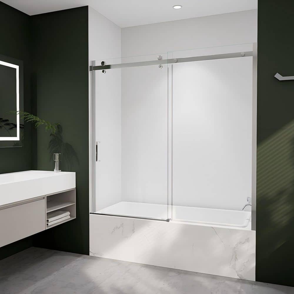56 in.- 60 in. W x 58 in. H Sliding Frameless Bathtub Door in Chrome with 5/16 in. (8 mm) Clear Glass price history on PriceWatchPro
