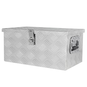 9 Gal. 20 in. W x 11 in. D x 9 in. H Silver Aluminum Tool Storage Box, Deck Box with Lock Side Handle and Keys