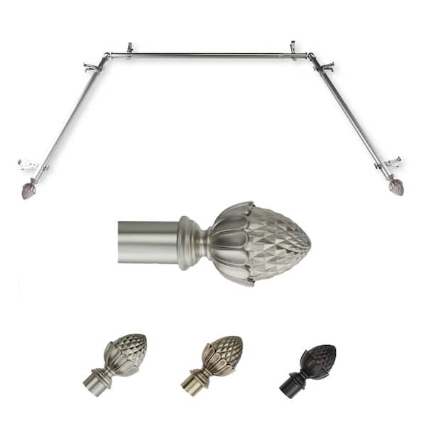 EMOH 13/16" Dia Adjustable 20"-36", 38"-72" Bay Window Curtain Rod with Zachary Finials in Satin Nickel