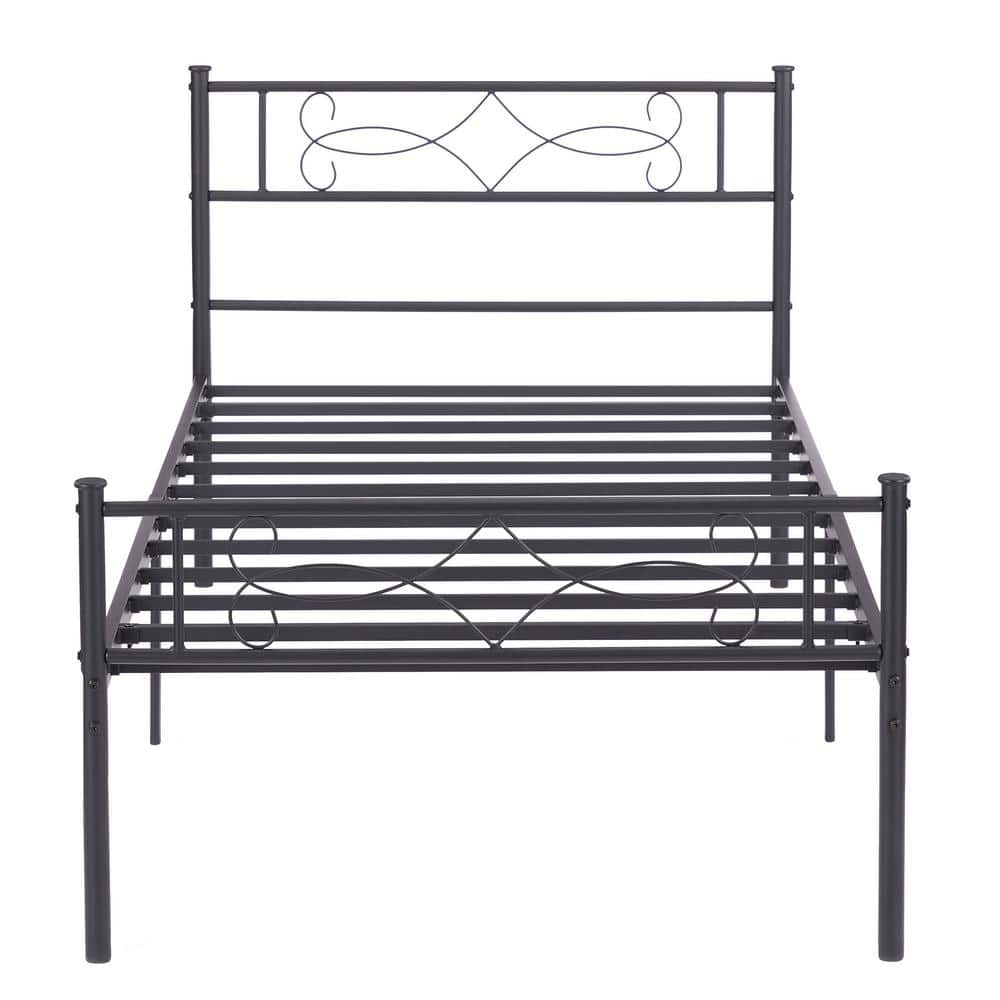 VECELO Bed Frame with Headboards, Black Heavy Duty Frame