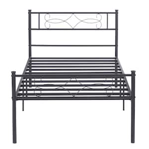 Bed Frame with Headboards, Black Heavy Duty Frame ，39 in. W Twin Metal With 6 Support Legs Platform Bed Frame