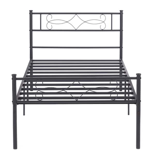 VECELO Bed Frame with Headboards, Black Heavy Duty Frame ,39 in. W Twin Metal with 6 Support Legs Platform Bed Frame