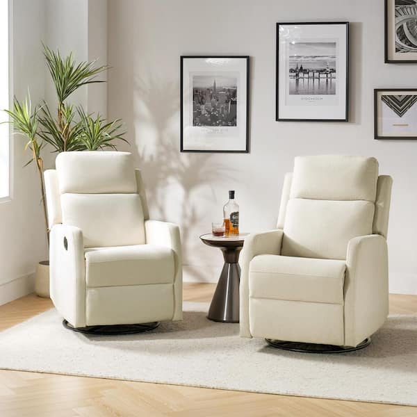 Luis Ivory Traditional Swivel Rocker Recliner with Adjustable Headrest Set of 2
