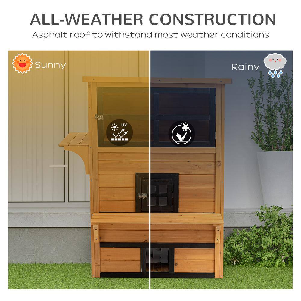 Medium Yellow Wooden 3-Story Outdoor Cat House with Escape Doors