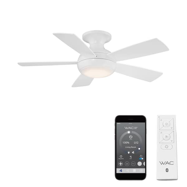 WAC Lighting Odyssey 44 in. Smart Indoor/Outdoor Matte White 5-Blade Flush Mount Ceiling Fan 3000K Integrated LED + Remote