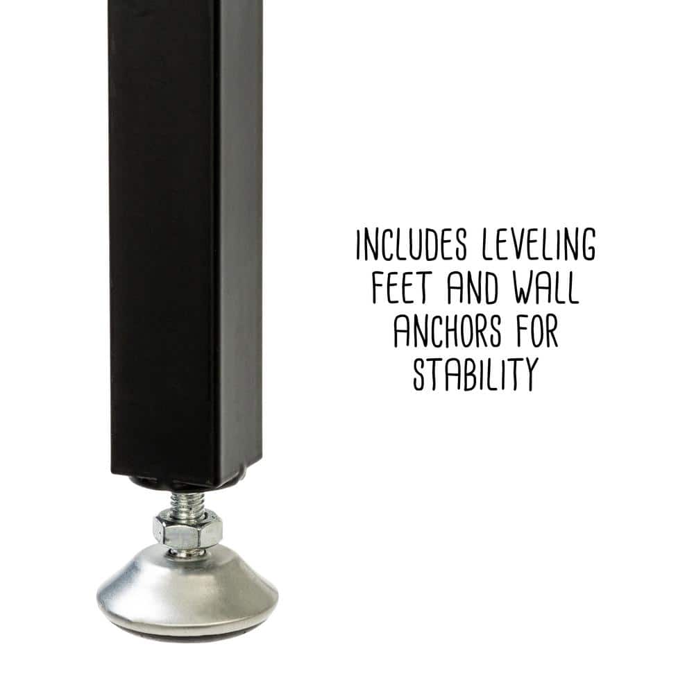 Black Steel 3-Shelf Storage Rack with Hanging Bar and Hooks