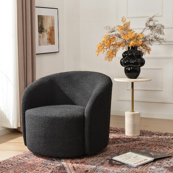 Charcoal 34 in. Wide Boucle Upholstered Swivel Barrel Armchair