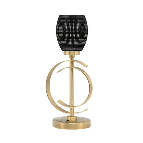 Unbranded Delgado 17 in. New Age Brass Piano Desk Lamp with Black Matrix Glass Shade