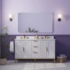 55 in. W x 32 in. H Rectangular Aluminum Framed Wall-Mounted Bathroom Vanity Mirror in White