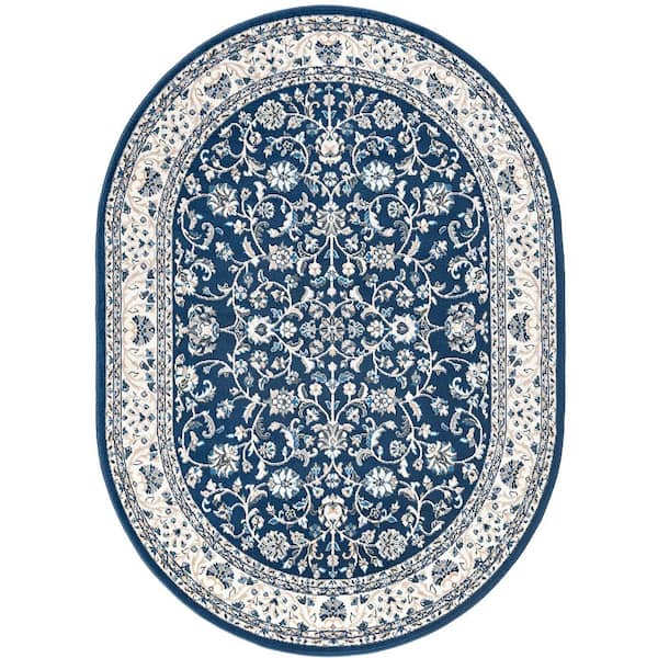 Madison Floral Dark Blue 5 ft. x 8ft. Oval Indoor Area Rug