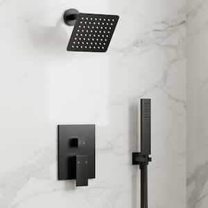 2-Spray Pattern 6 in. Wall Mount Square Shower head with Single Handle Shower Handheld Faucet 2.5 GPM in Matte Black
