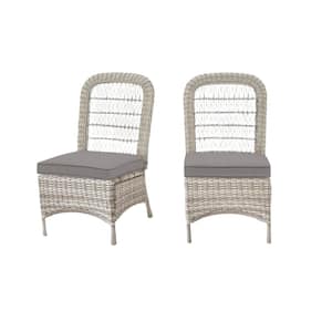 Beacon Park Gray Wicker Outdoor Patio Armless Dining Chair with CushionGuard Stone Gray Cushions (2-Pack)