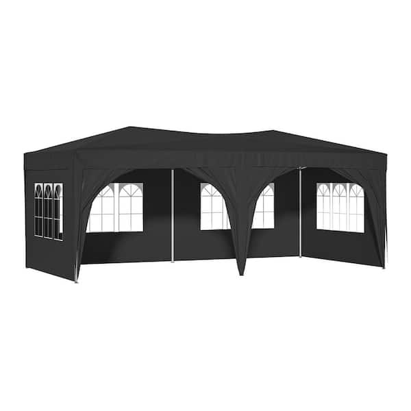 Unbranded 10 ft. x 20 ft. Pop Up Canopy Tent with 6 Sidewalls Ez Pop Up Outdoor Canopy for Parties, Black