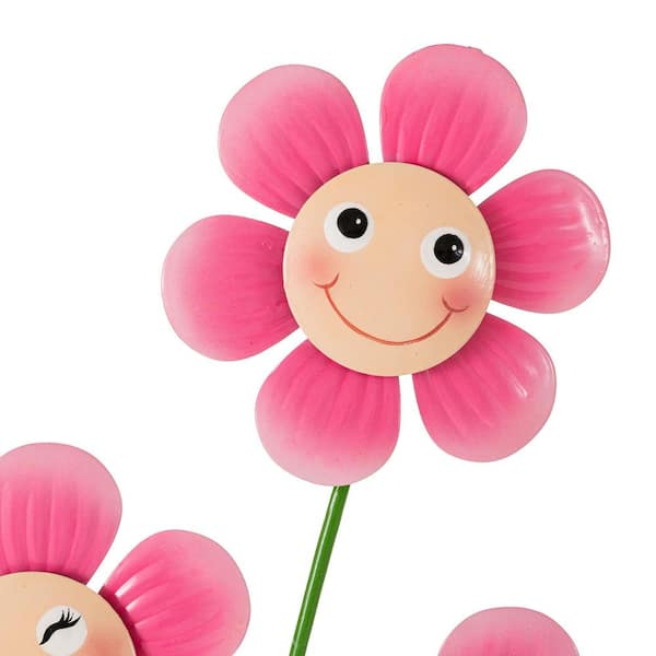 Glitzhome 36 in. H Garden Metal Triple Happy Face Flower Yardstake