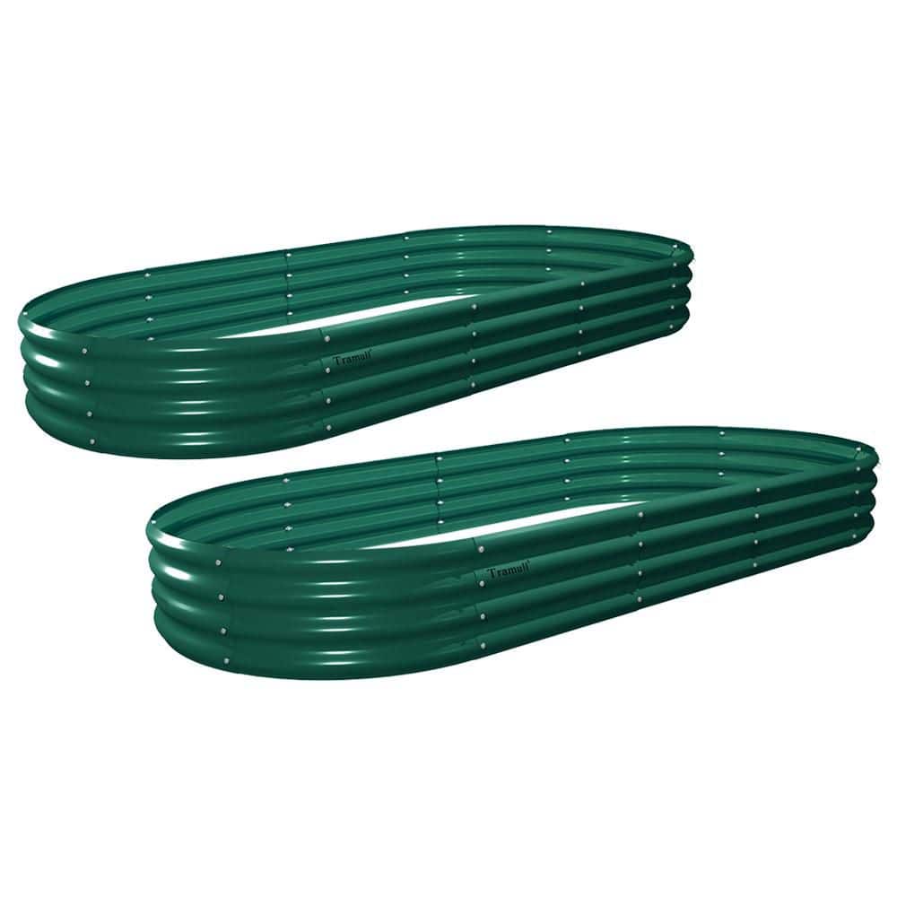 8 x 3 x 1 ft. Green Oval Metal Raised Garden Bed (2-Pack)