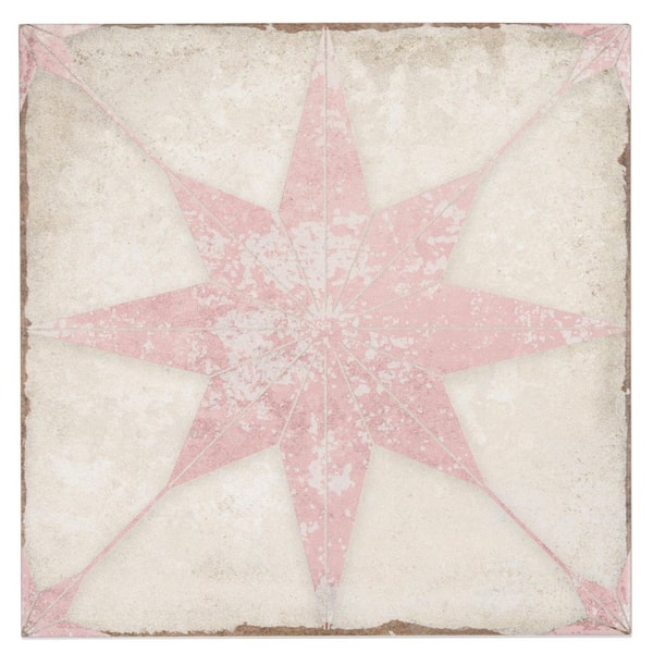 Faenza 8 in. x 8 in. Matte White Pink Porcelain Square Motif Tile (6.46 sq ft/case)-15 Pack
