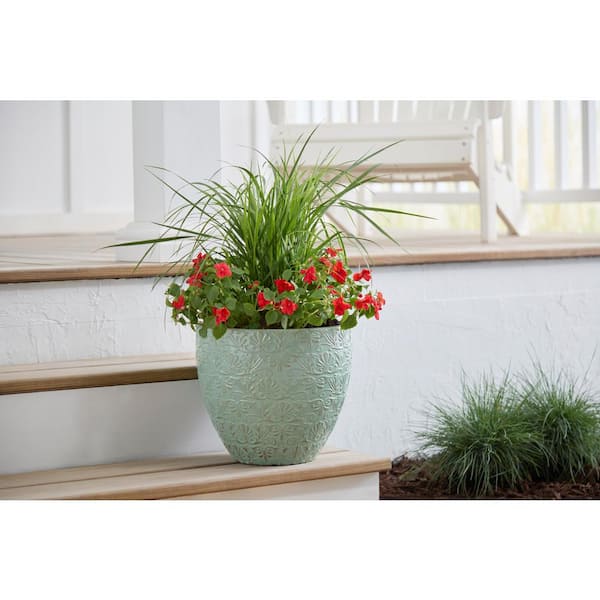 Aurelia Medium Green High-Density Resin Planter (12 in. L x 12 in. W x 10.4 in. H)
