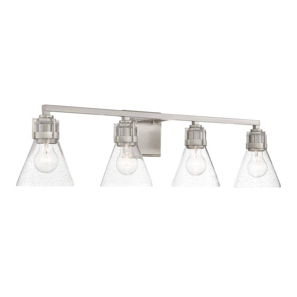 Brushed Nickel 4-Light Dimmable Vanity with Clear Seeded Glass Shades