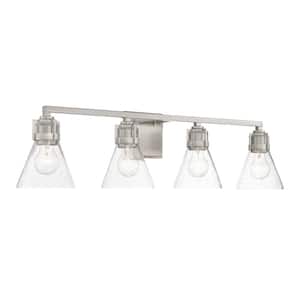 Chatham Square 32.5 in. 4-Light Brushed Nickel Vanity Light with Clear Seeded Glass Shade