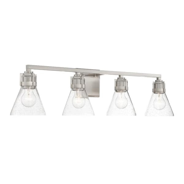 Minka Lavery Chatham Square 32.5 in. 4-Light Brushed Nickel Vanity Light with Clear Seeded Glass Shade