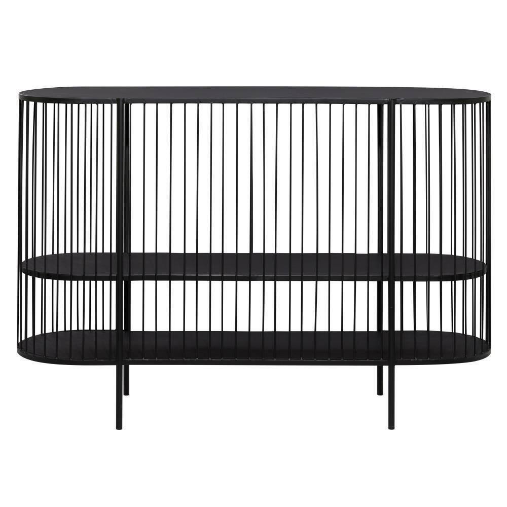 Sleek Black Metal Console Table with Dual Storage Shelves