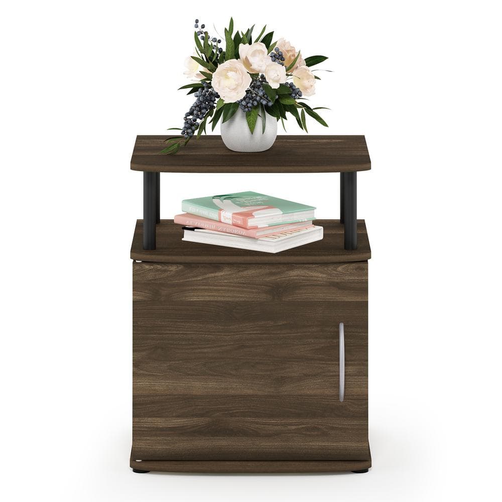 Columbia Walnut and Black Wood End Table with Storage